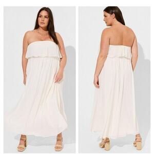 Torrid Maxi Dress Plus Size 2X Ivory Chiffon Special Occasion Strapless Ruffle